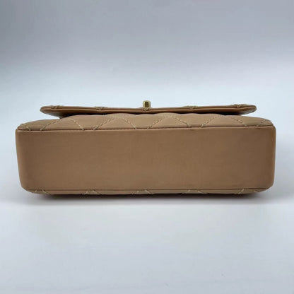Chanel Wild Stitch Flap Beige Leather with Stitching Detail