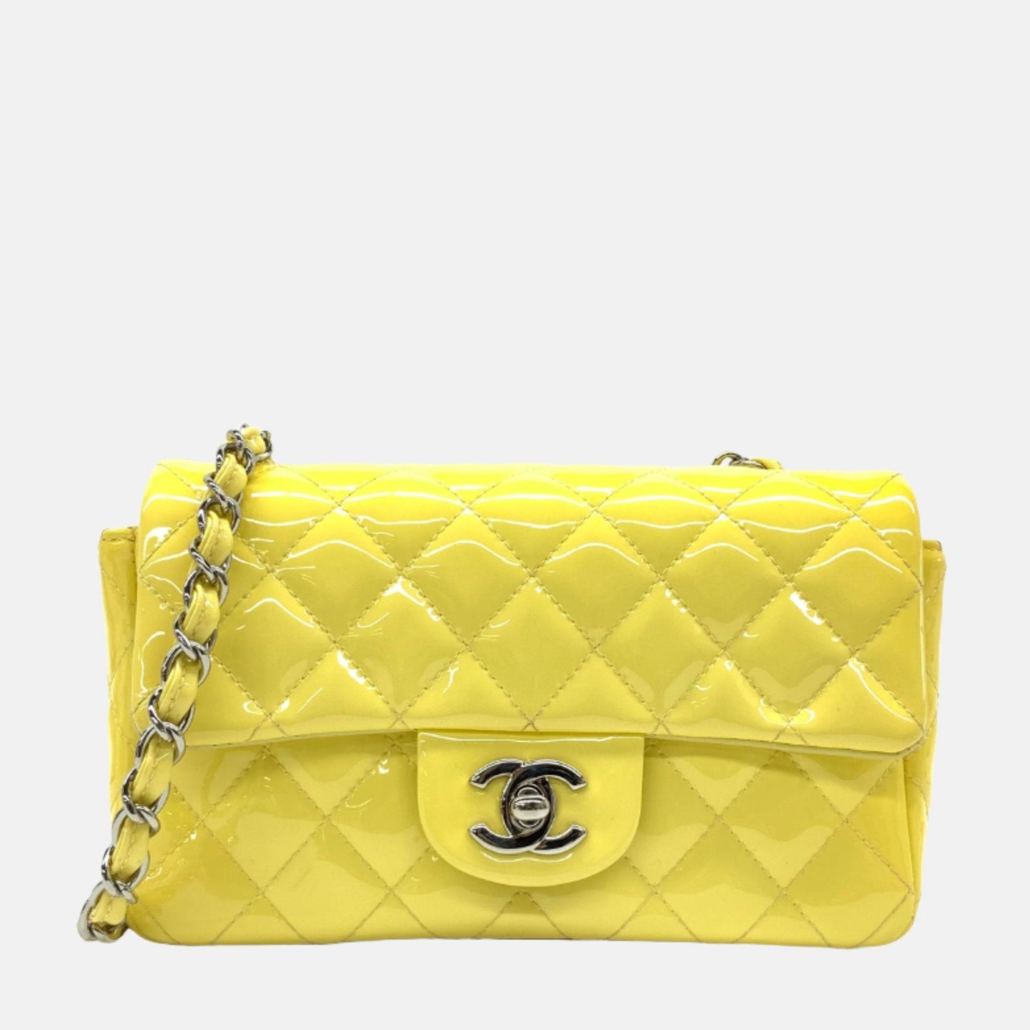 Chanel Classic Flap Rectangular Mini Yellow Patent Leather Silver HW, 2014-2015