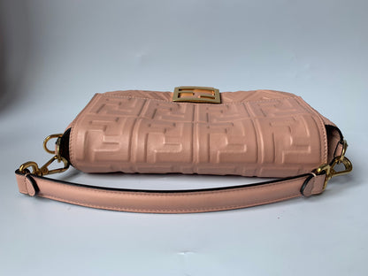 FENDI Baguette Rosa Bourbon Pink Leather 3D FF Motif Crossbody bag