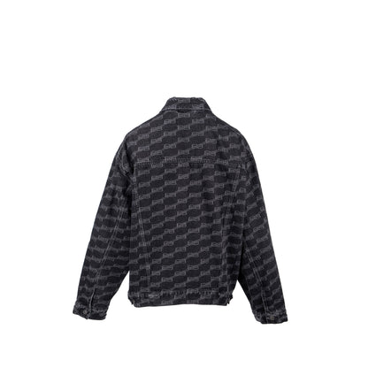 Balenciaga size oversized logo-print denim jacket black