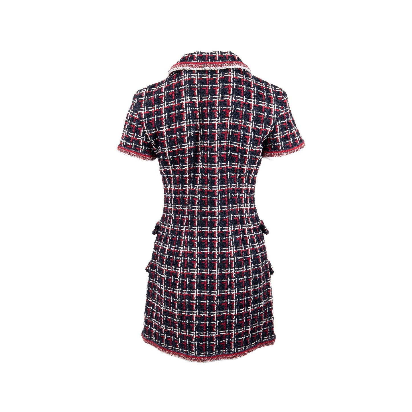 Chanel Size 36 Tweed Short-Sleeve Mini Dress Viscose Navy/ Multicolour