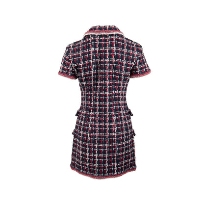 Chanel Size 36 Tweed Short-Sleeve Mini Dress Viscose Navy/ Multicolour