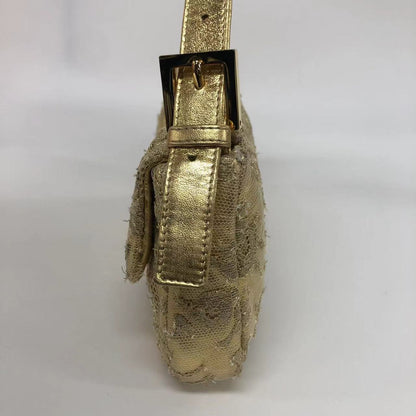 Fendi Baguette Gold Leather with Lace Embroidery