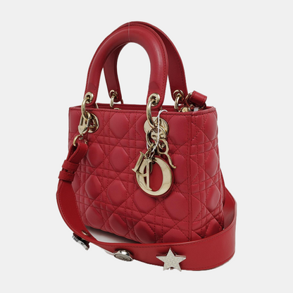 Lady Dior Small My Abcdior Red Lambskin Cannage Leather Gold Hardware