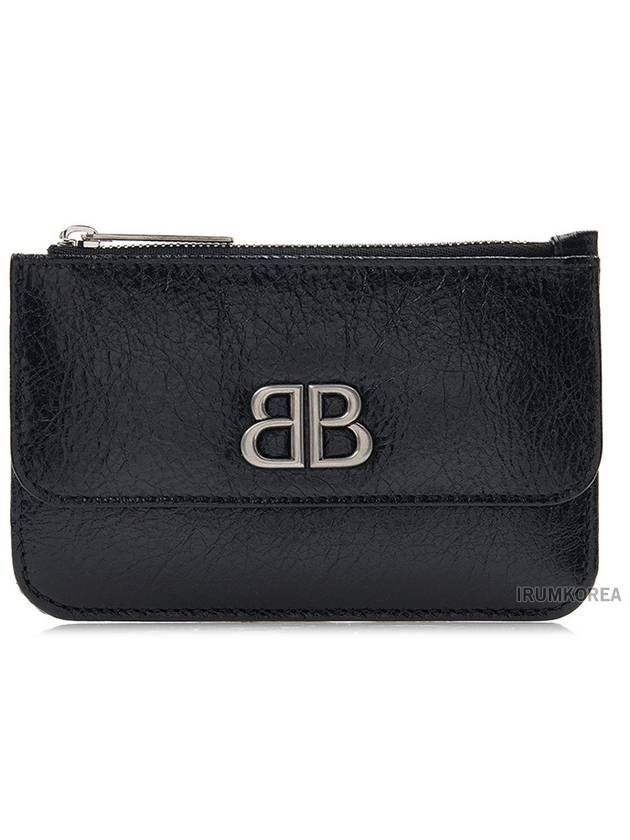 Luxury Balenciaga Trending 2025 BB Logo Zipper Card Wallet Black