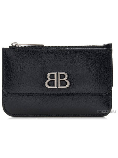 Luxury Balenciaga Trending 2025 BB Logo Zipper Card Wallet Black
