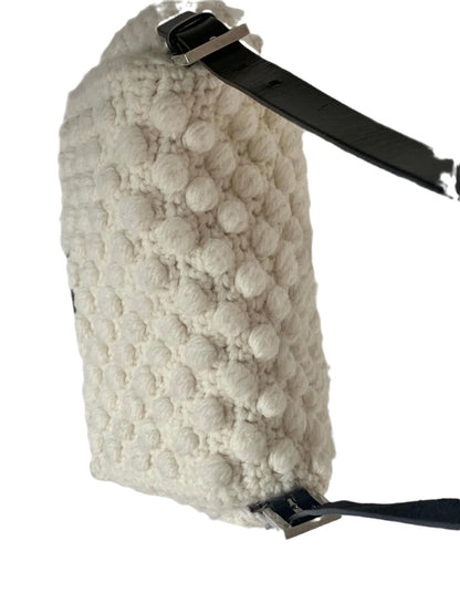 Fendi Mamma Baguette White Wool Pom pom