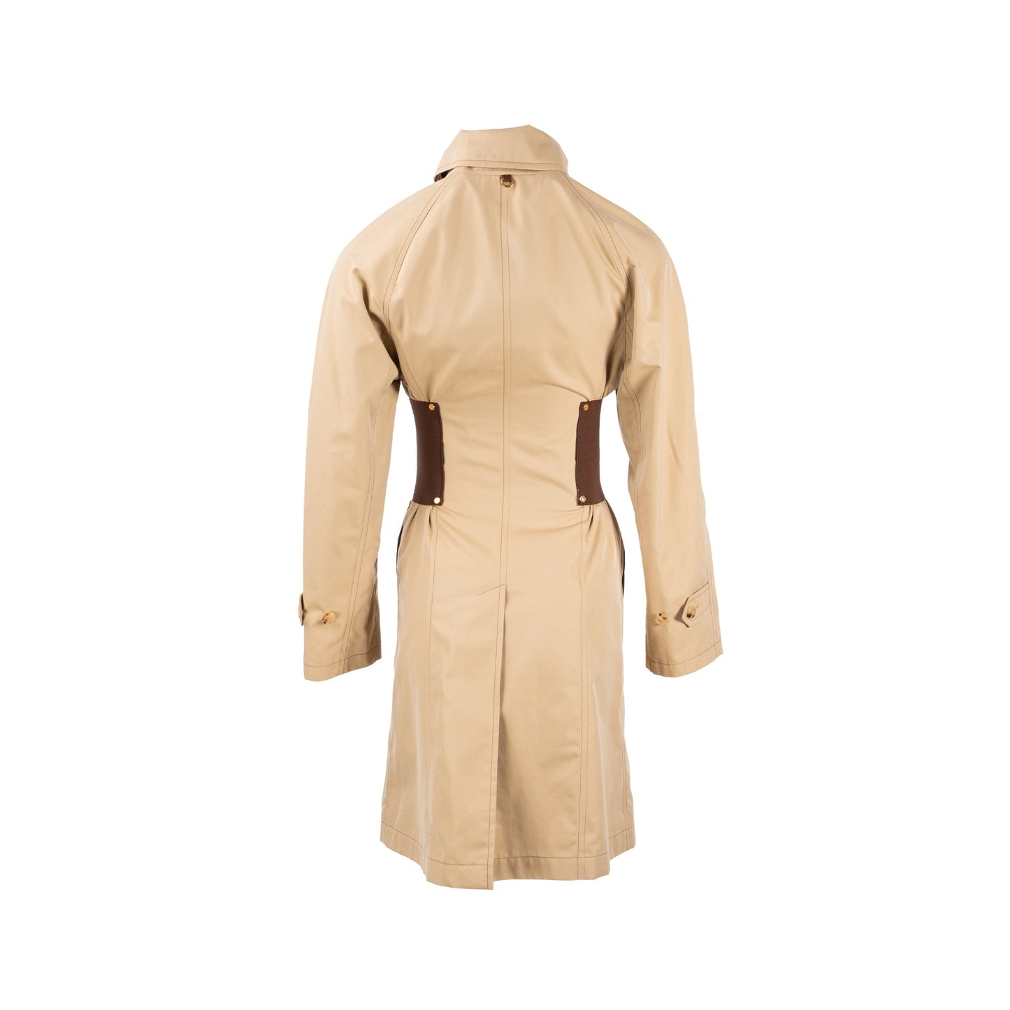 Burberry Size IT36 Corset-Belt Long Gabardine Trench Coat Cotton Light Beige