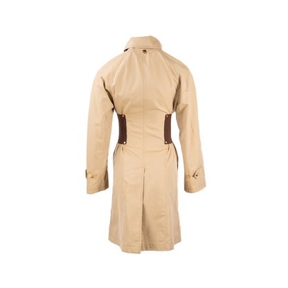Burberry Size IT36 Corset-Belt Long Gabardine Trench Coat Cotton Light Beige