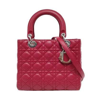 Lady Dior Medium Red Lambskin Leather Gold Hardware Leather Strap