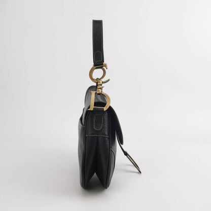Dior Saddle Vintage Leather Black with Antiqued Gold Hardware