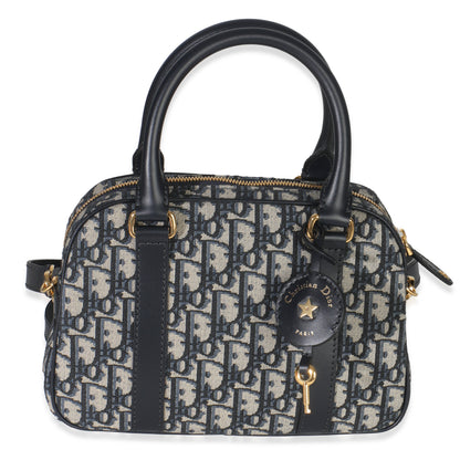 Dior Navy Oblique Canvas Small D Vibe Bowling Bag