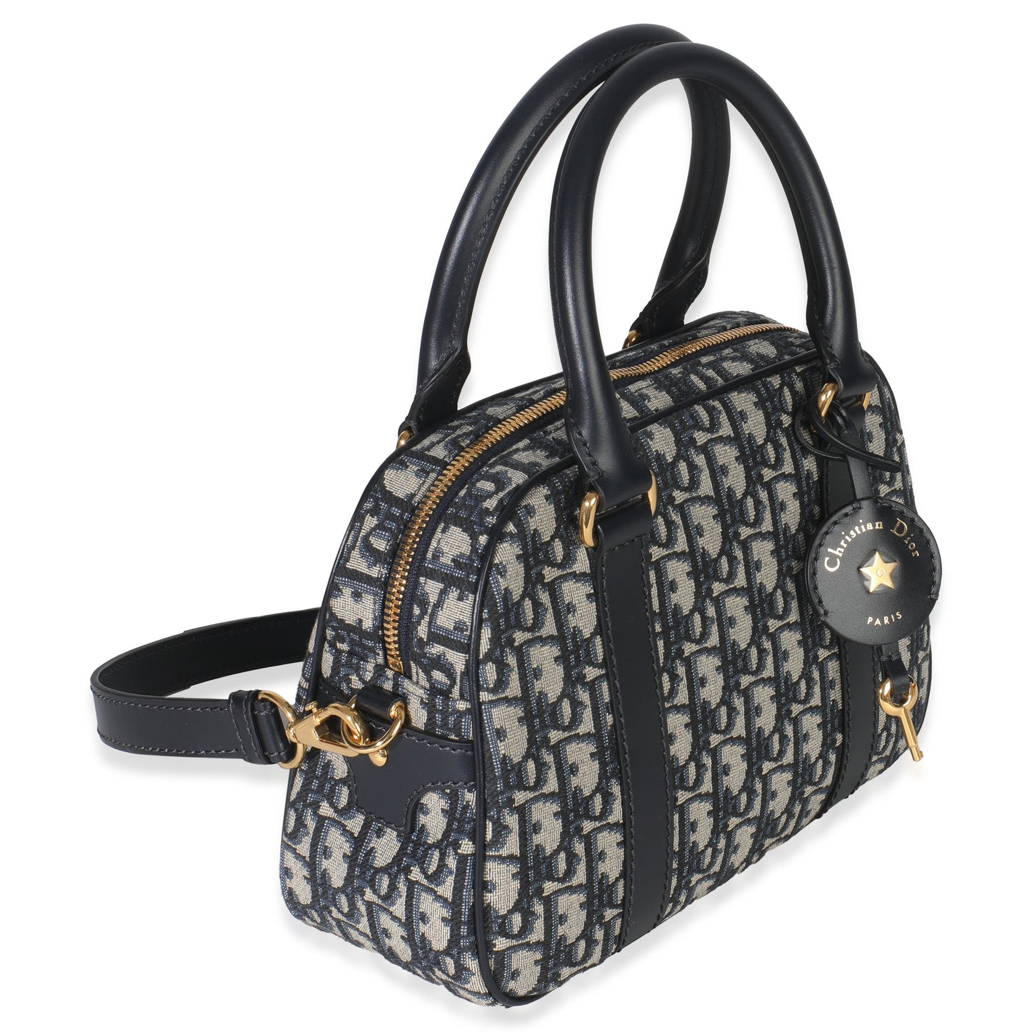 Dior Navy Oblique Canvas Small D Vibe Bowling Bag