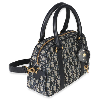 Dior Navy Oblique Canvas Small D Vibe Bowling Bag