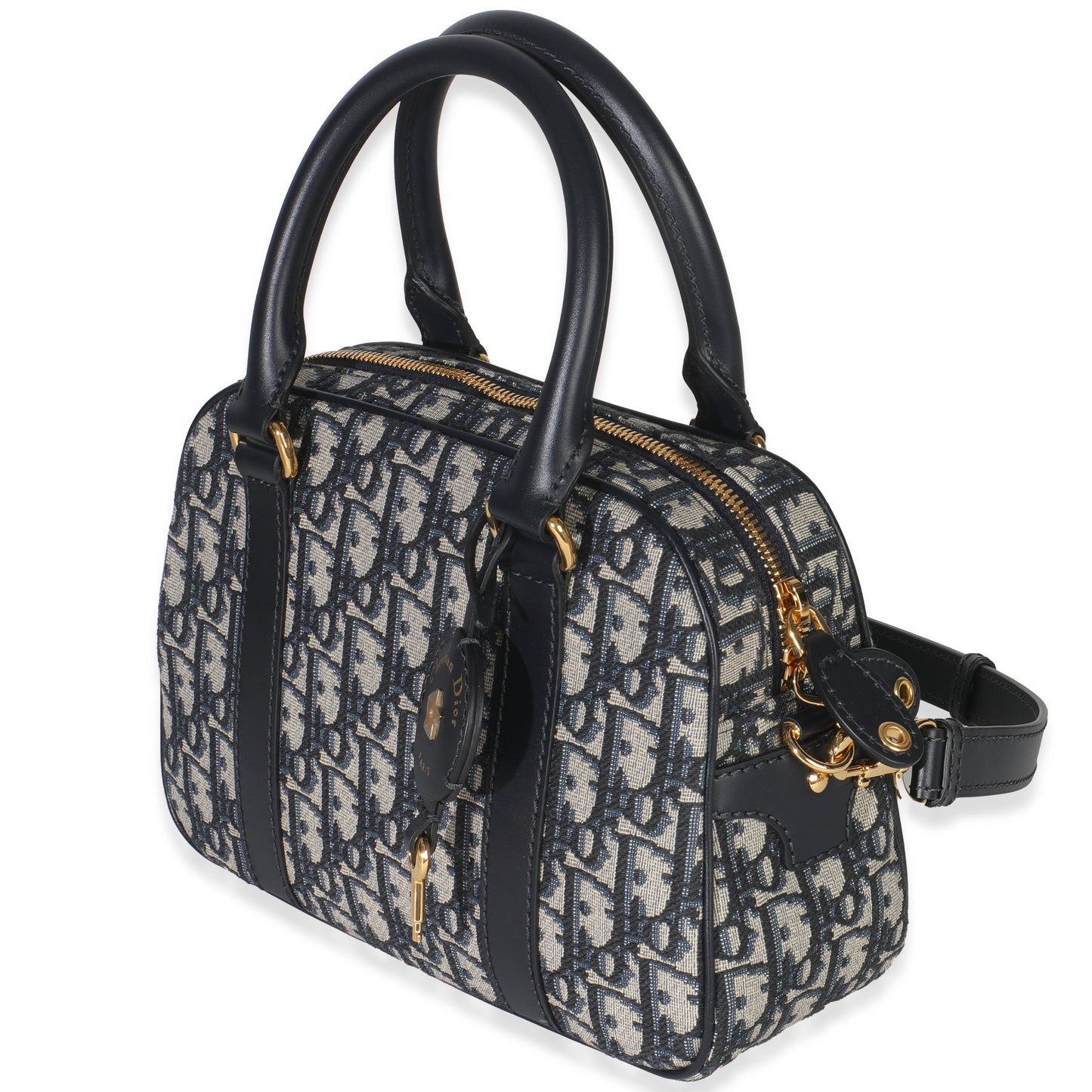 Dior Navy Oblique Canvas Small D Vibe Bowling Bag