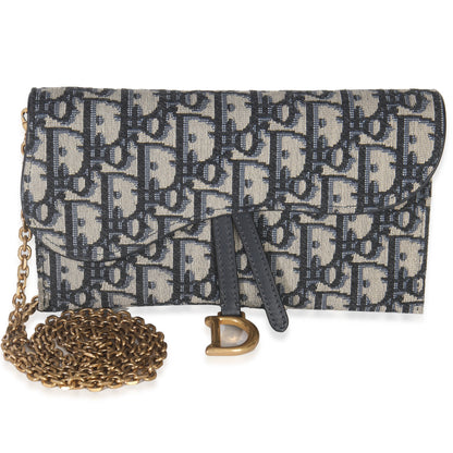 Dior Blue Oblique Canvas Saddle Chain Pouch
