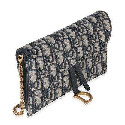 Dior Blue Oblique Canvas Saddle Chain Pouch