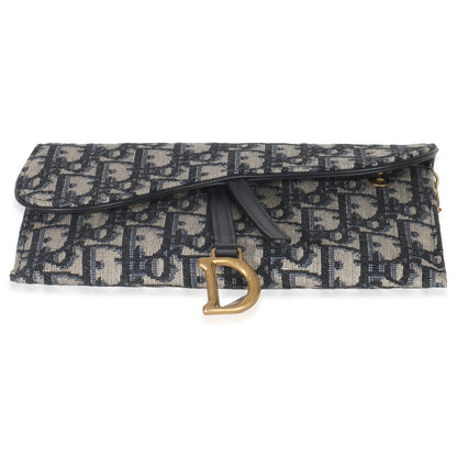 Dior Blue Oblique Canvas Saddle Chain Pouch