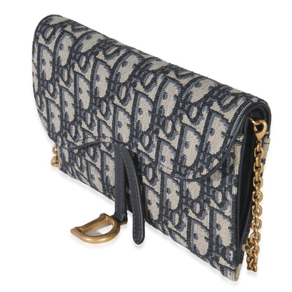 Dior Blue Oblique Canvas Saddle Chain Pouch