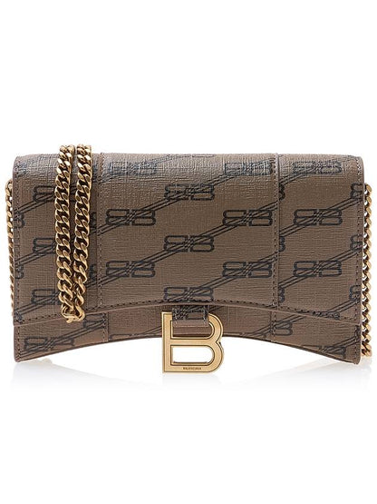 Luxury Balenciaga Trending 2025 Hourglass BB Monogram Chain Long Wallet Brown