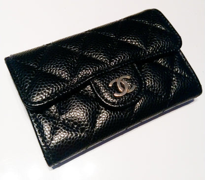 Chanel Black Classic Flap Card Caviar Leather Card Holder Wallet