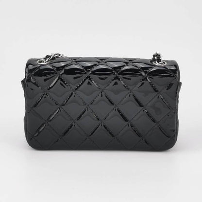 Chanel Classic Flap Rectangular Super Mini Black Patent Leather Silver Hardware