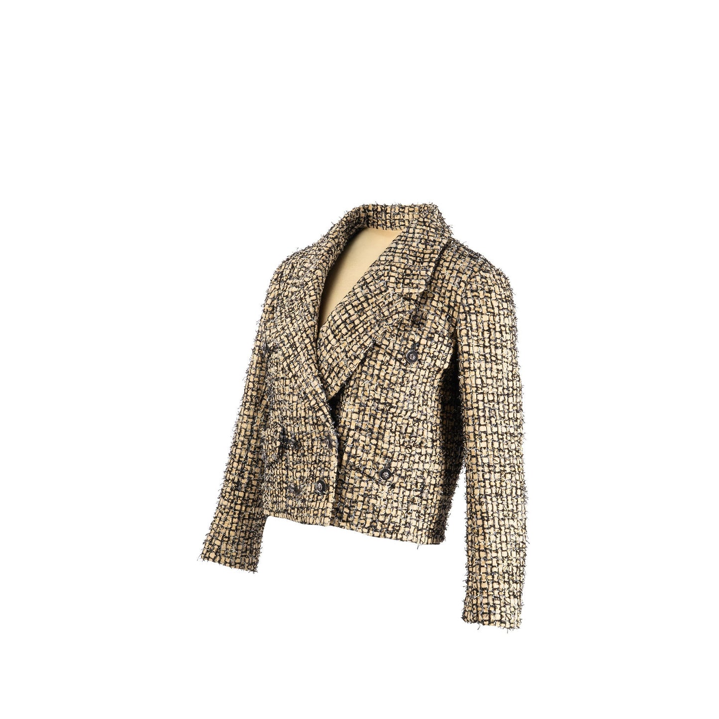 Chanel Size 34 22P Lion Button Jacket Polyester/Cotton/Linen Yellow/Black/Gray