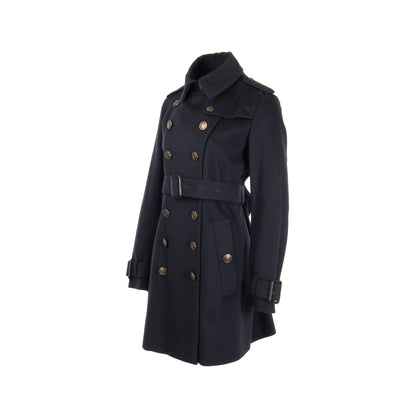 Burberry Size UK12 Detailed Button Trench Coat Virgin Wool/Cashmere Dark Blue