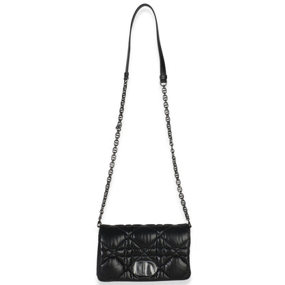 Dior Black Puffy Calfskin Macrocannage Mini Caro Bag