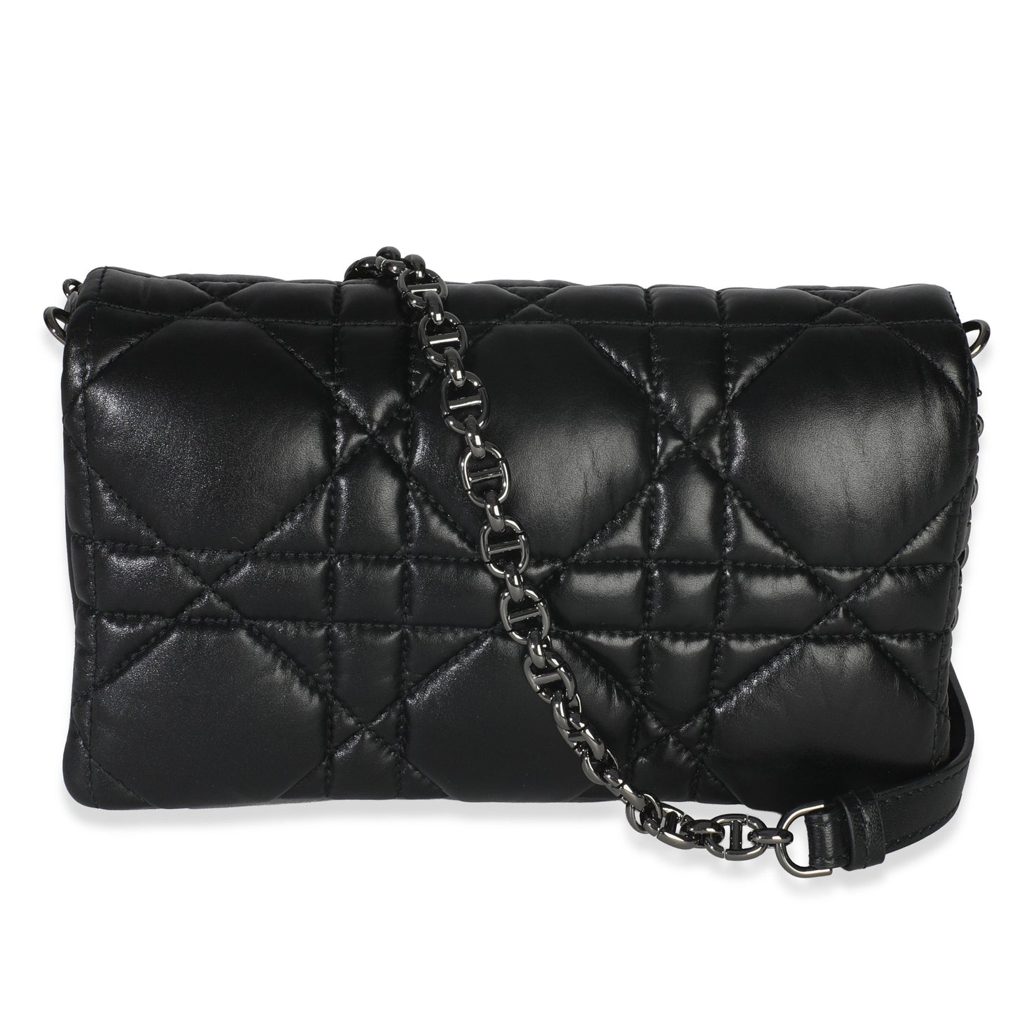 Dior Black Puffy Calfskin Macrocannage Mini Caro Bag