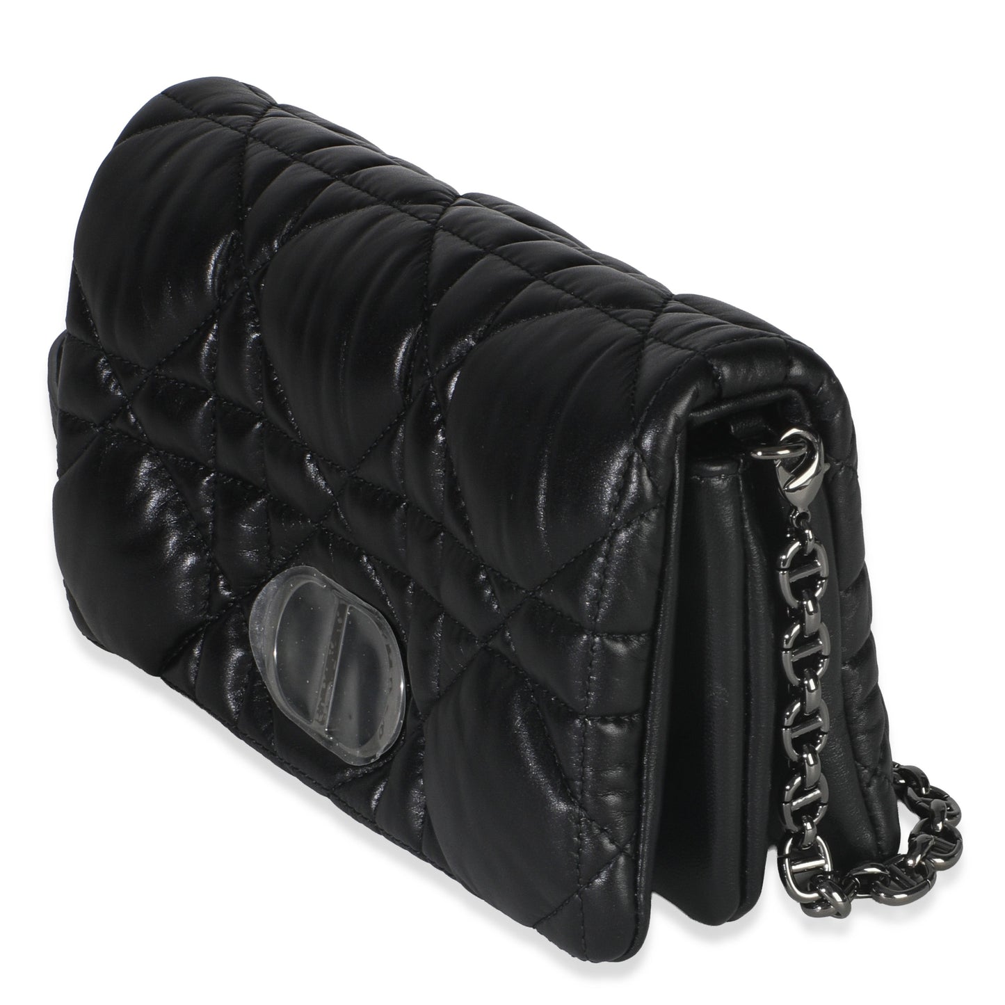 Dior Black Puffy Calfskin Macrocannage Mini Caro Bag