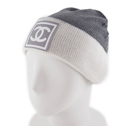 CHANEL Knit cap Wool, Silk, Cashmere White Sports line COCO Mark Women