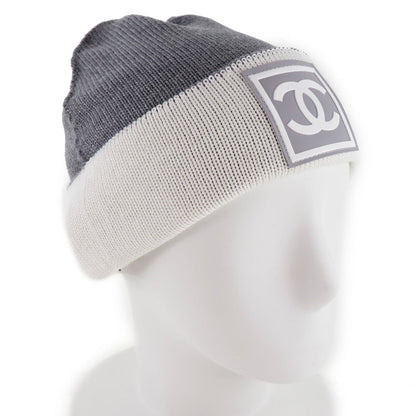 CHANEL Knit cap Wool, Silk, Cashmere White Sports line COCO Mark Women