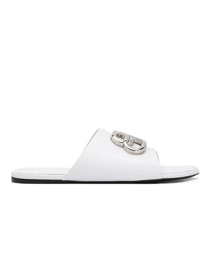 Luxury Balenciaga Trending 2025 Silver BB Logo Slippers White