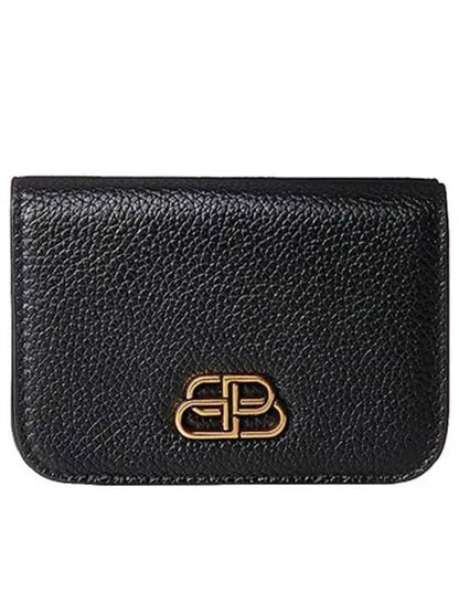 Luxury Balenciaga Trending 2025 Gold BB Logo Half Wallet Black