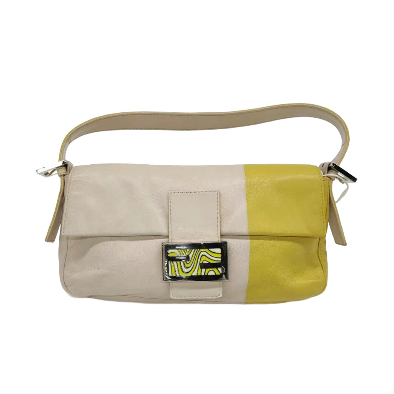 Fendi Baguette Lambskin Leather Shoulder Bag Beige Yellow