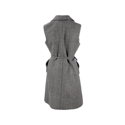 Dior Size 40 Sleeveless Dress/Vest with Belt Virgin Wool Grey
