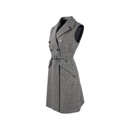 Dior Size 40 Sleeveless Dress/Vest with Belt Virgin Wool Grey