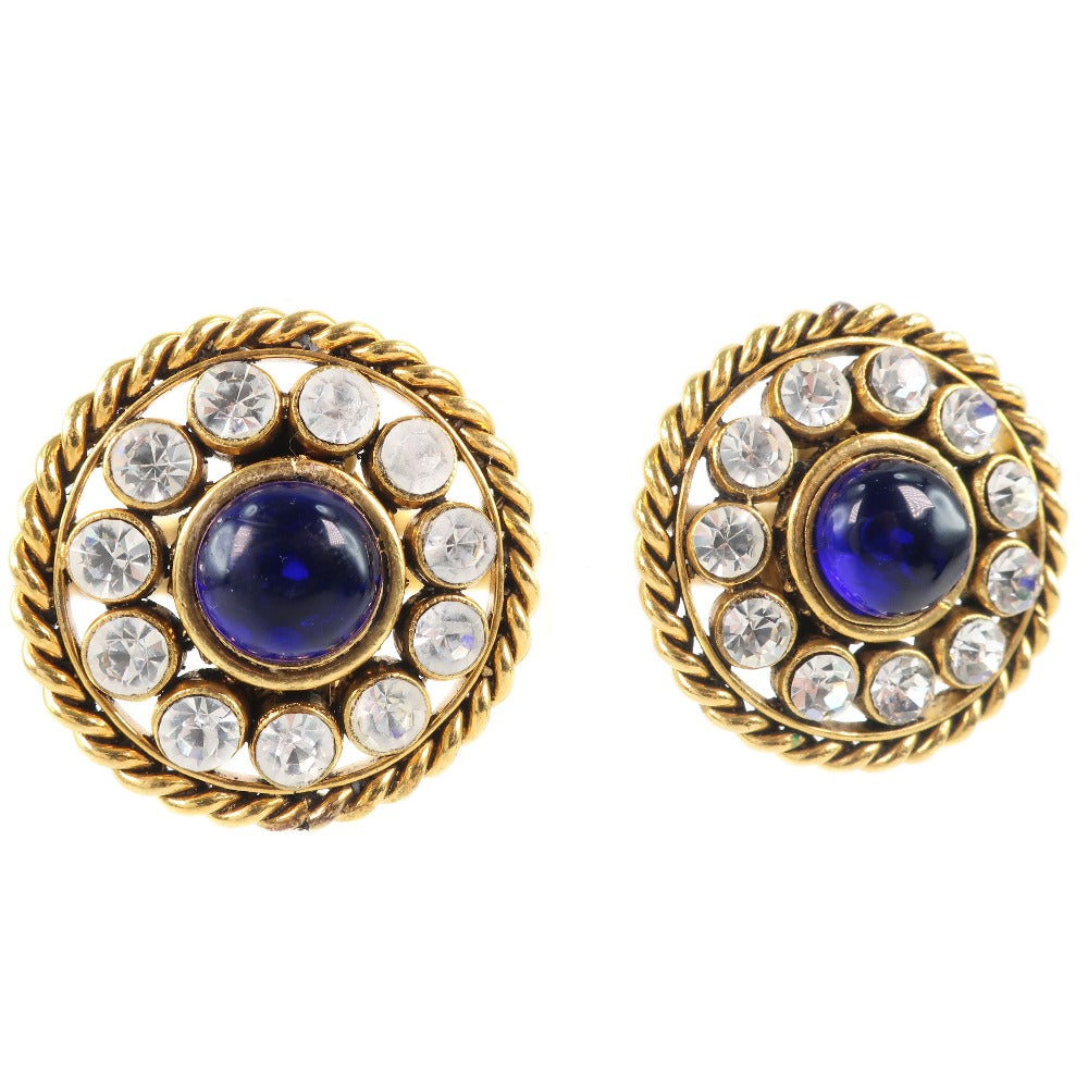 CHANEL Earring Plated Gold, Rhinestones Blue Women