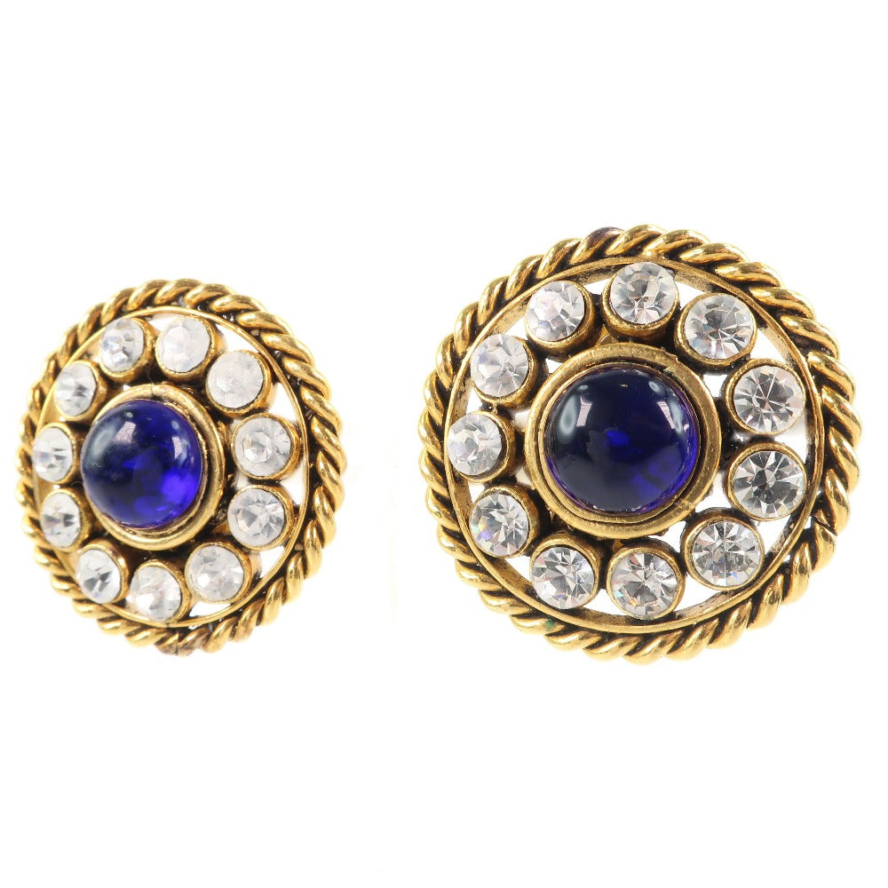 CHANEL Earring Plated Gold, Rhinestones Blue Women