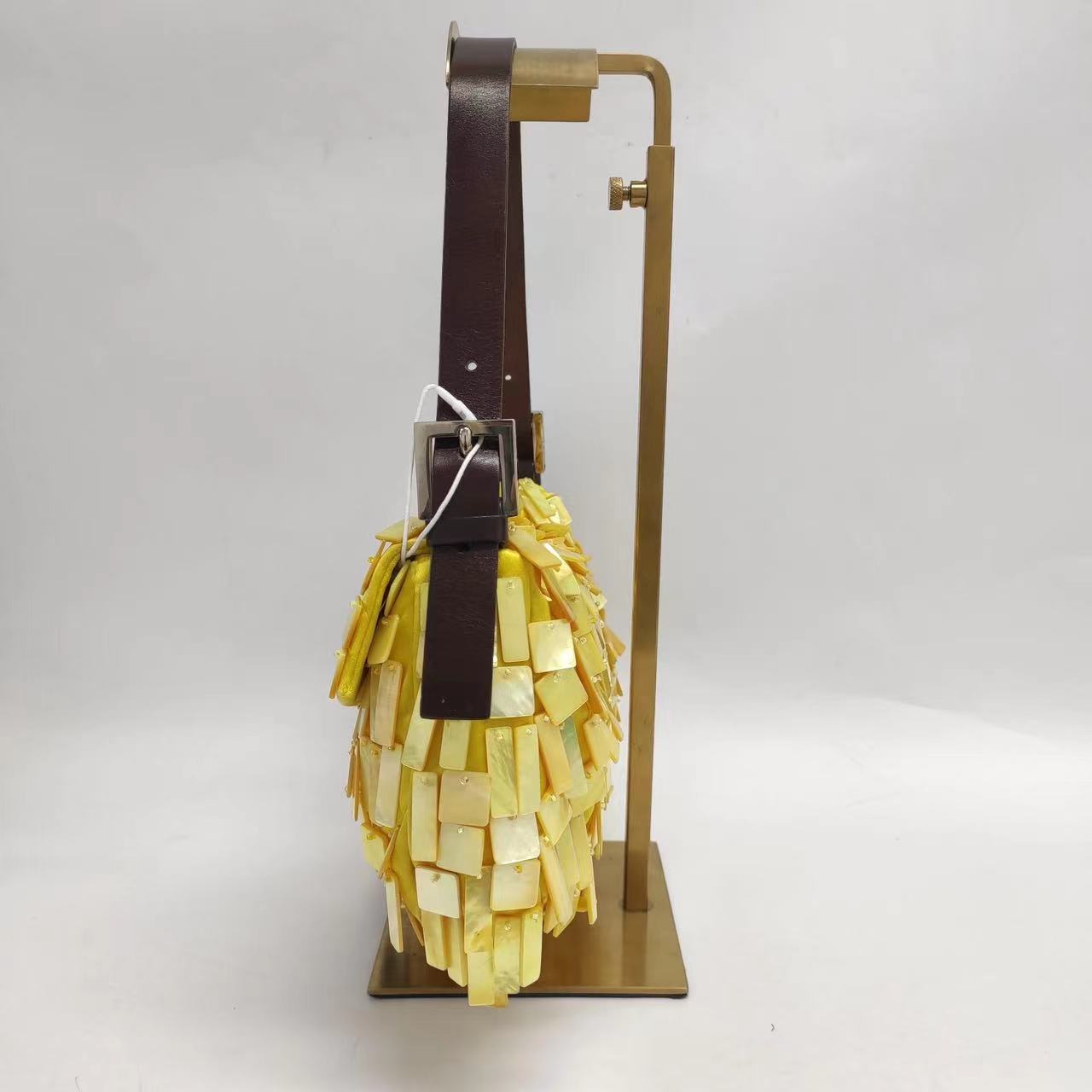 Fendi Baguette Yellow Silk with Mother-of-pearl Sequins Rare