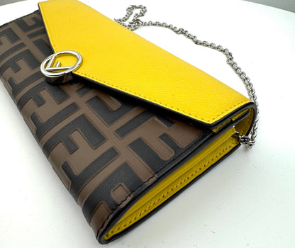 Fendi Continental Wallet with Chain in Yellow Leather