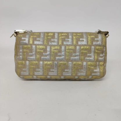 Fendi Baguette Gold and Silver Thread FF Monogram Shoulder Bag