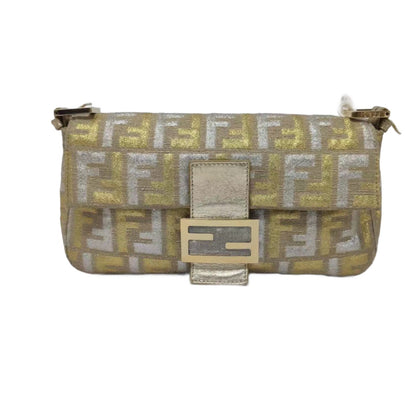 Fendi Baguette Gold and Silver Thread FF Monogram Shoulder Bag