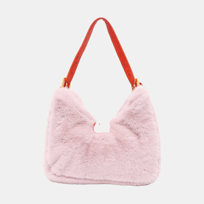 Fendi Baguette Soft Fluffy Shoulder Bag Pink and Orange Leather