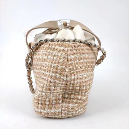 Chanel Deauville Chain Shoulder Bag Beige Raffia and Tweed