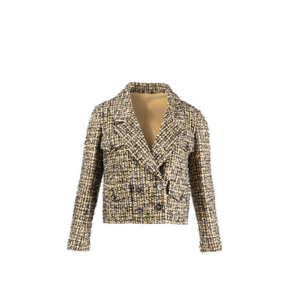 Chanel Size 34 22P Lion Button Jacket Polyester/Cotton/Linen Yellow/Black/Gray
