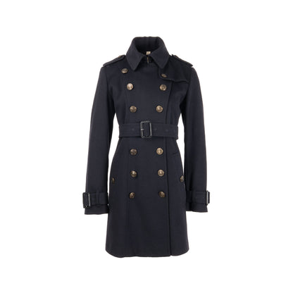 Burberry Size UK12 Detailed Button Trench Coat Virgin Wool/Cashmere Dark Blue