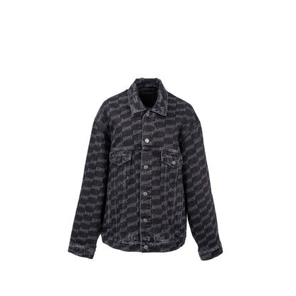 Balenciaga size oversized logo-print denim jacket black
