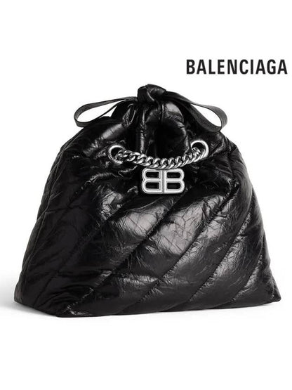 Luxury Balenciaga Trending 2025 Crush Embellished Logo Quilted Leather Tote Bag Black